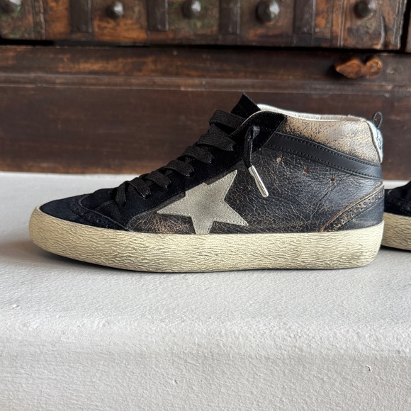 Golden Goose Midstar Distressed Black and White Sneakers - Picture 3 of 9
